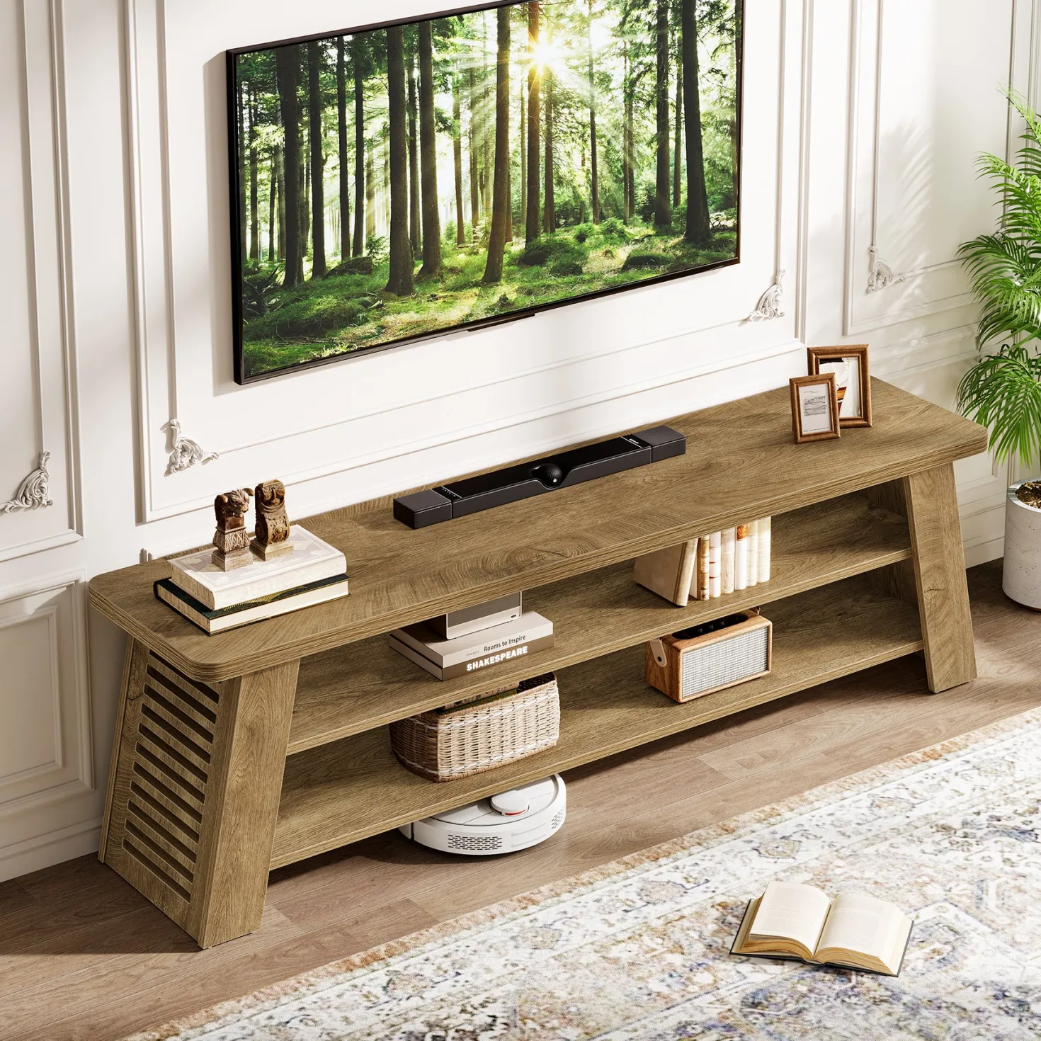 47" TV Stand for 60" TVs, 3-Tier Entertainment Media Center with Storage Shelves