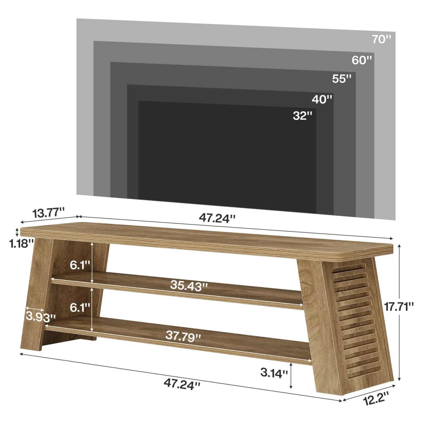 47" TV Stand for 60" TVs, 3-Tier Entertainment Media Center with Storage Shelves