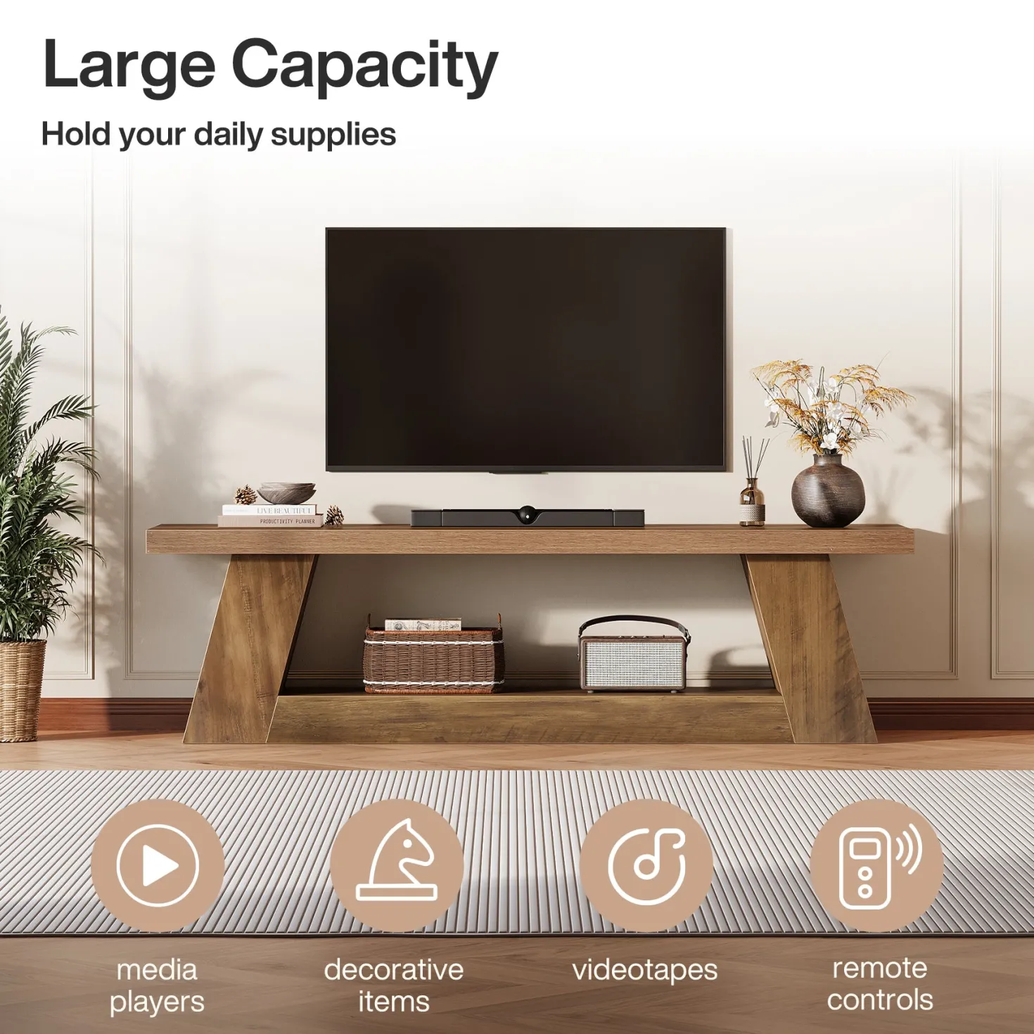 63" TV Stand for UP to 75" TVs, Media TV Console with Storage Shelves