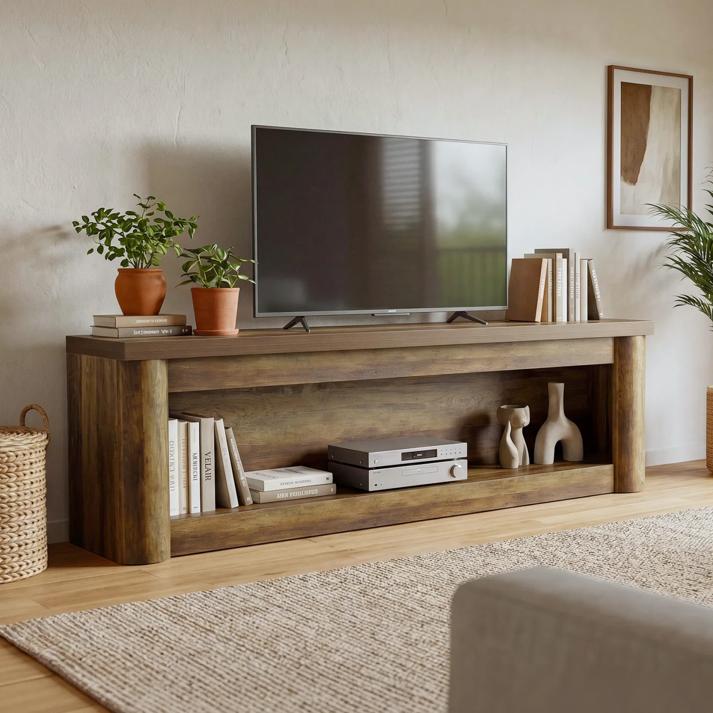 63" TV Stand for TVs up to 75", Entertainment Center with Open Storage for Living Room