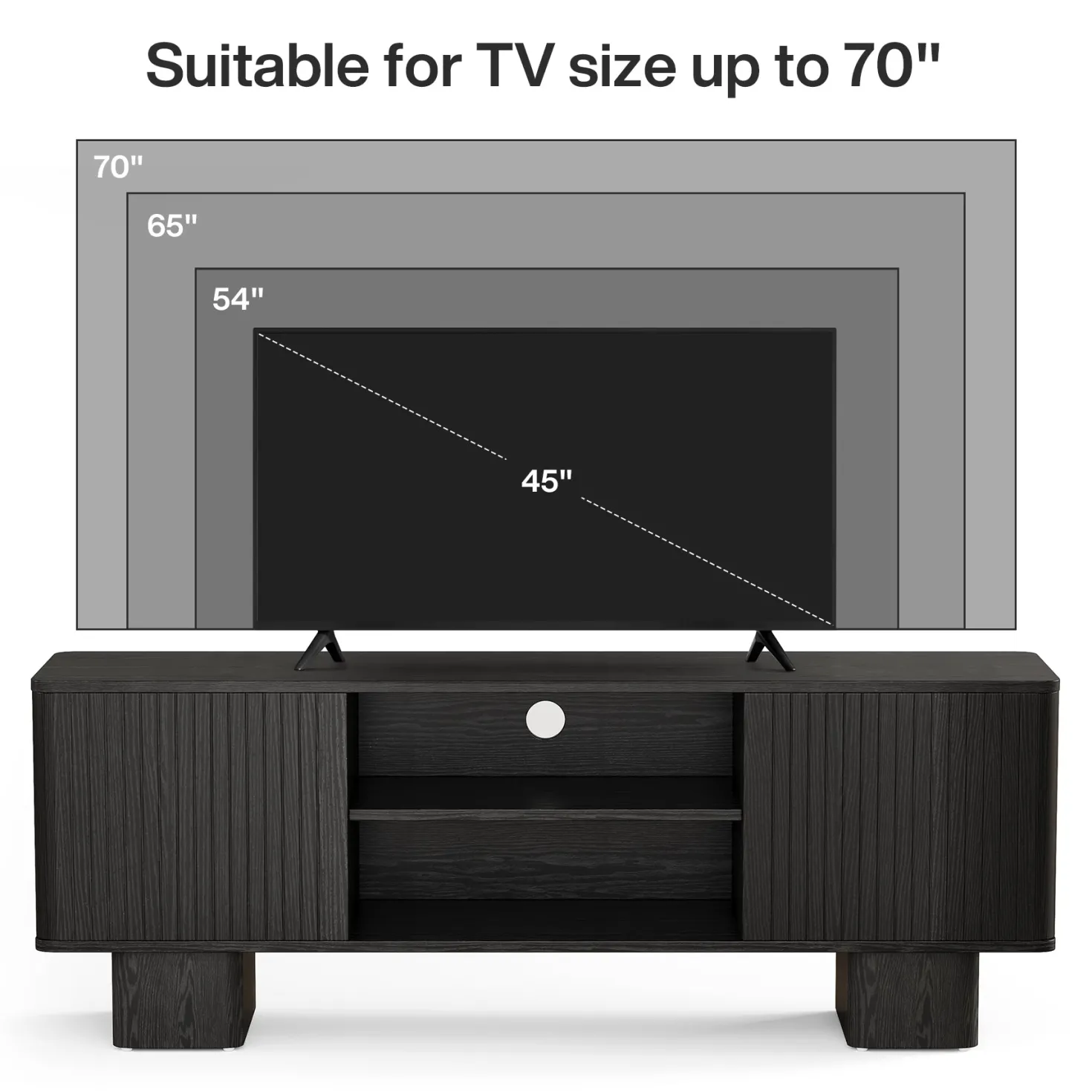 63" TV Stand for TVs Up To 70", Entertainment Center With Fluted Door & Hidden Storage
