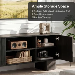 63" TV Stand for TVs Up To 70", Entertainment Center With Fluted Door & Hidden Storage