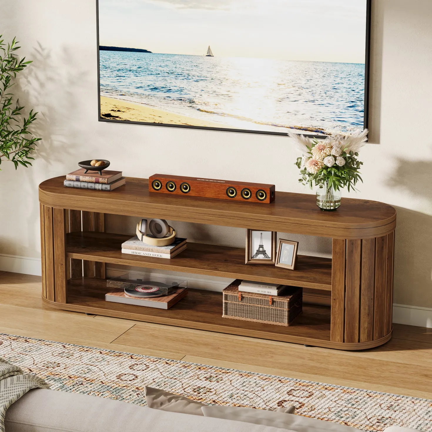 47.2" TV Stand for TVs up to 55", Entertainment Center with 2-Tier Open Storage