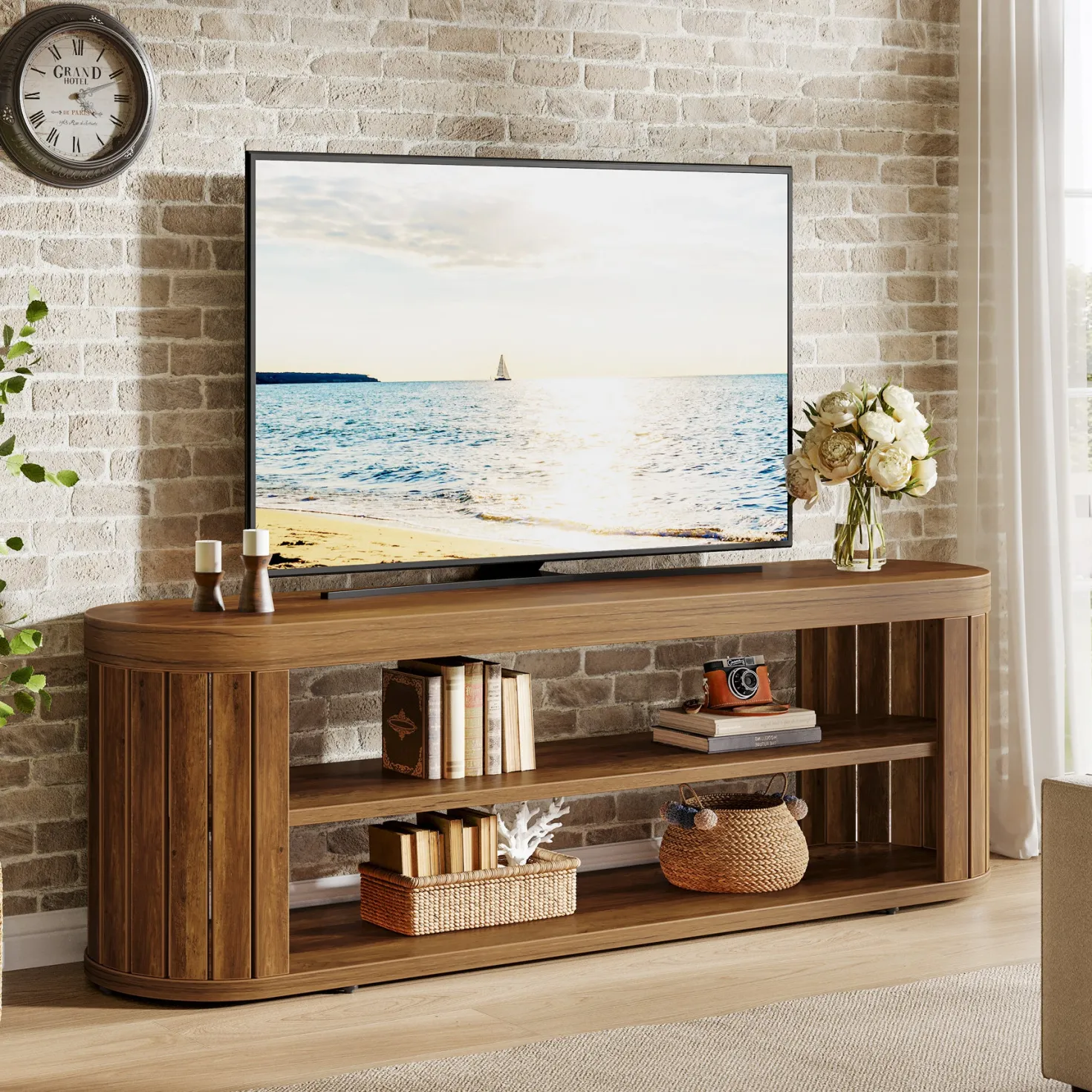 47.2" TV Stand for TVs up to 55", Entertainment Center with 2-Tier Open Storage