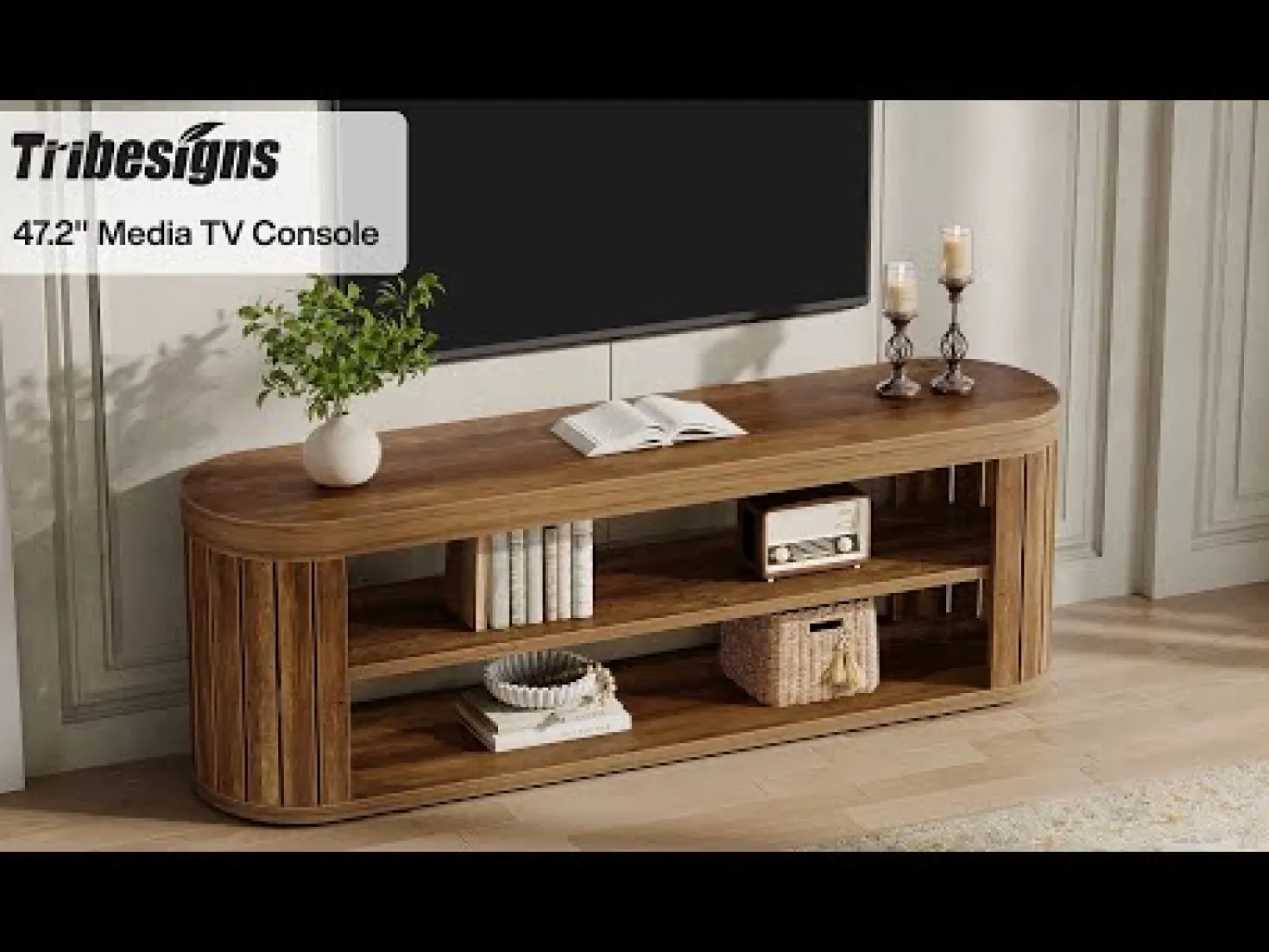 47.2" TV Stand for TVs up to 55", Entertainment Center with 2-Tier Open Storage