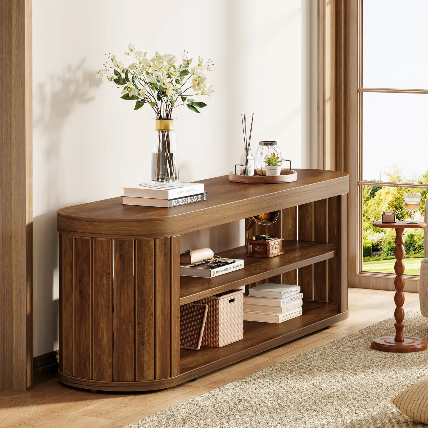 47.2" TV Stand for TVs up to 55", Entertainment Center with 2-Tier Open Storage