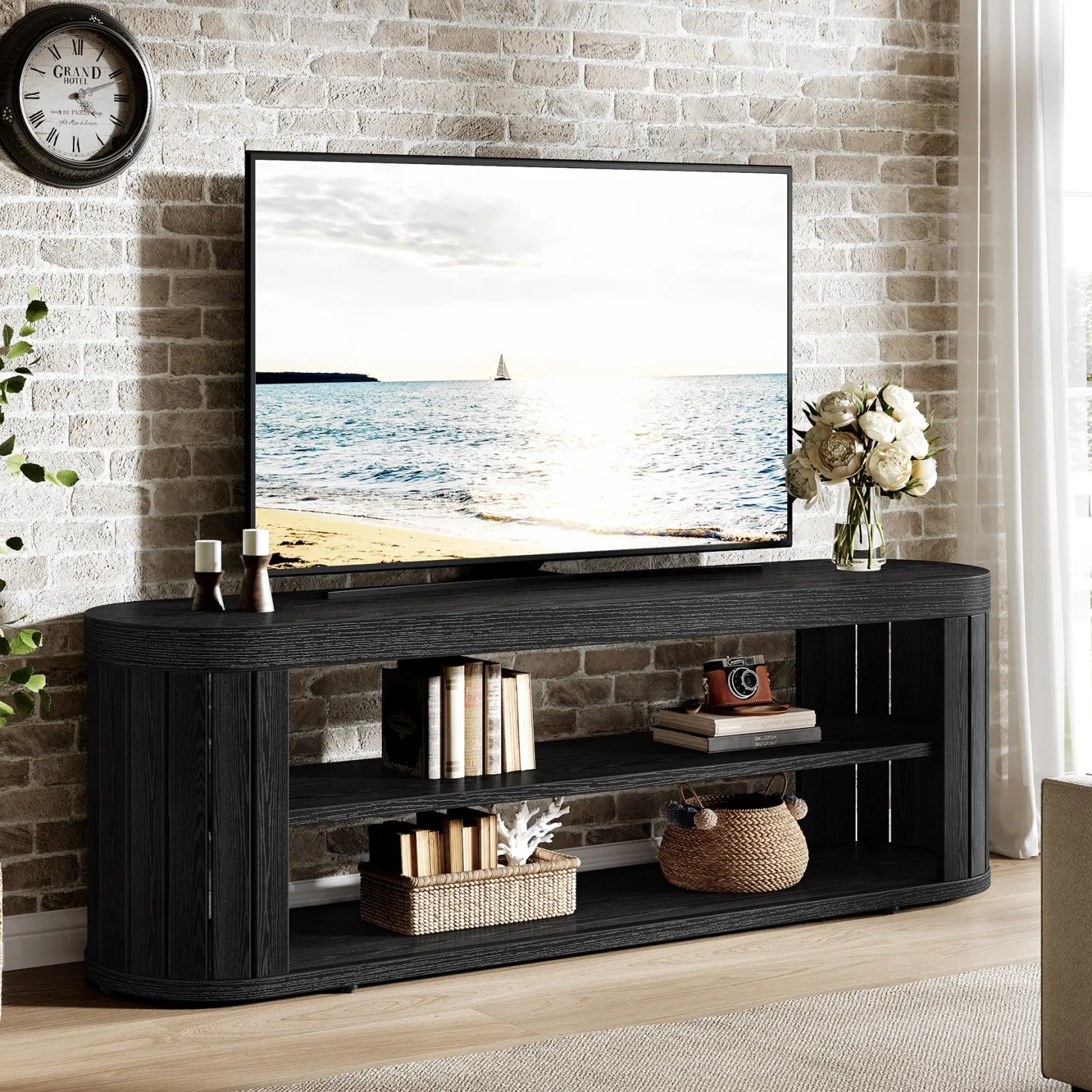47.2" TV Stand for TVs up to 55", Entertainment Center with 2-Tier Open Storage