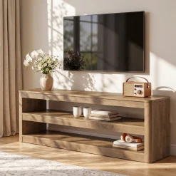 55" TV Stand for TVs up to 70", Farmhouse Entertainment Center with 3 Shelves