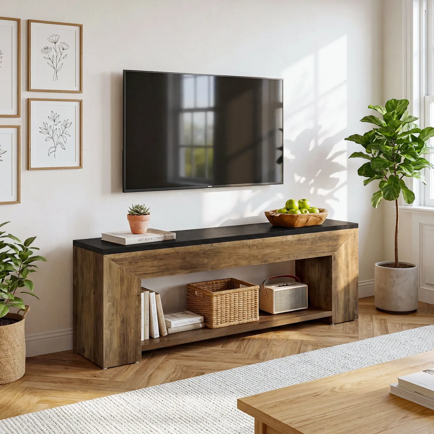 70.86" TV Stand for Up to 80 Inch TVs, Extra Long Wood Console with Storage