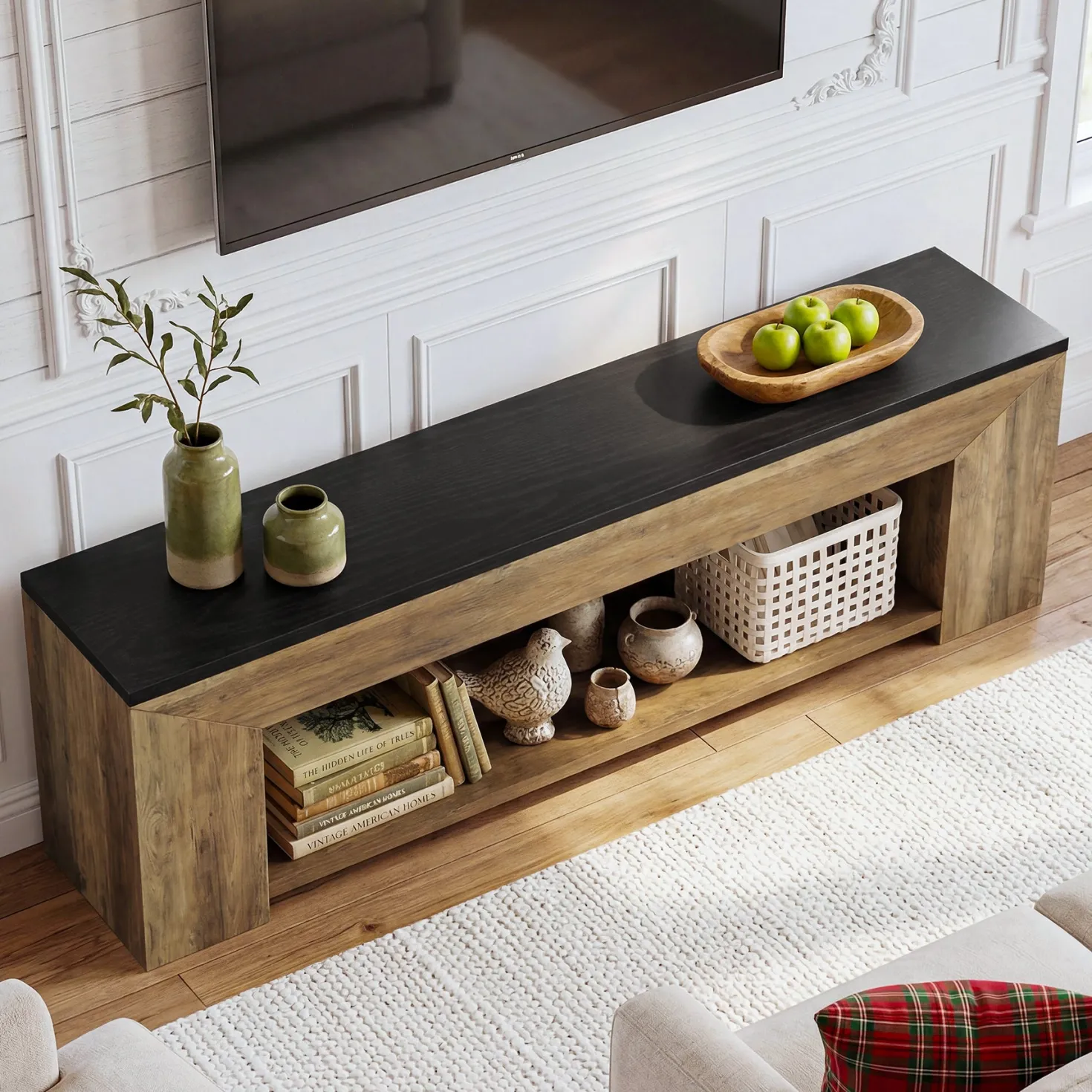 70.86" TV Stand for Up to 80 Inch TVs, Extra Long Wood Console with Storage