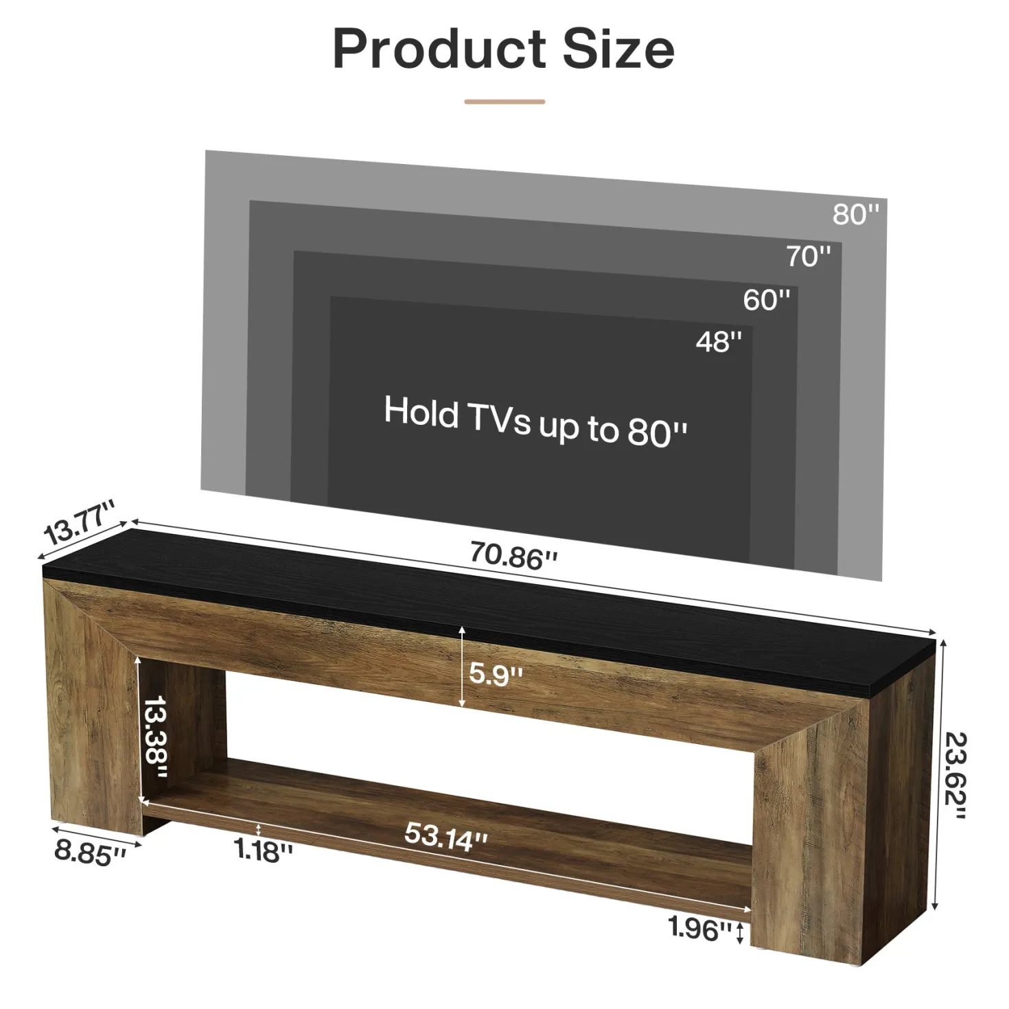 70.86" TV Stand for Up to 80 Inch TVs, Extra Long Wood Console with Storage