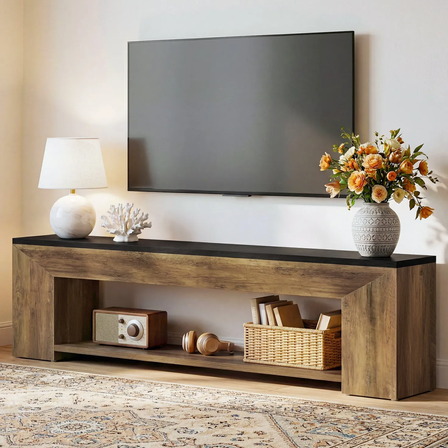 70.86" TV Stand for Up to 80 Inch TVs, Extra Long Wood Console with Storage