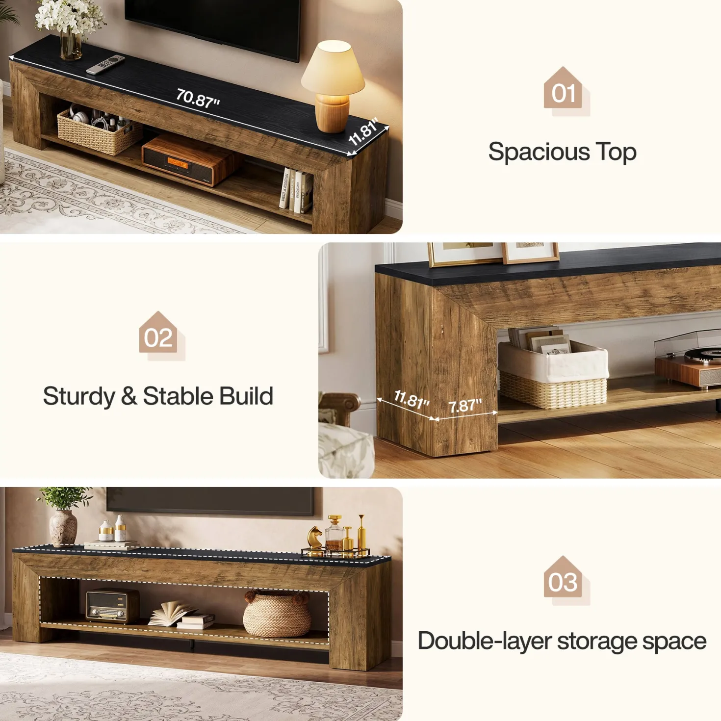 71" TV Stand, Large Entertainment Center with Shelf for TVs up to 80"