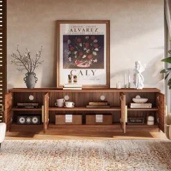 70.9" TV Stand, Mid Century Entertainment Center with 6-Tier Storage Shelf