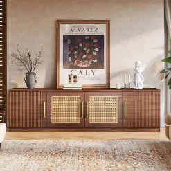 70.9" TV Stand, Mid Century Entertainment Center with 6-Tier Storage Shelf