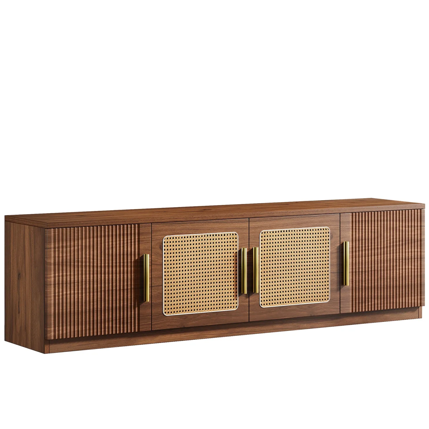 70.9" TV Stand, Mid Century Entertainment Center with 6-Tier Storage Shelf