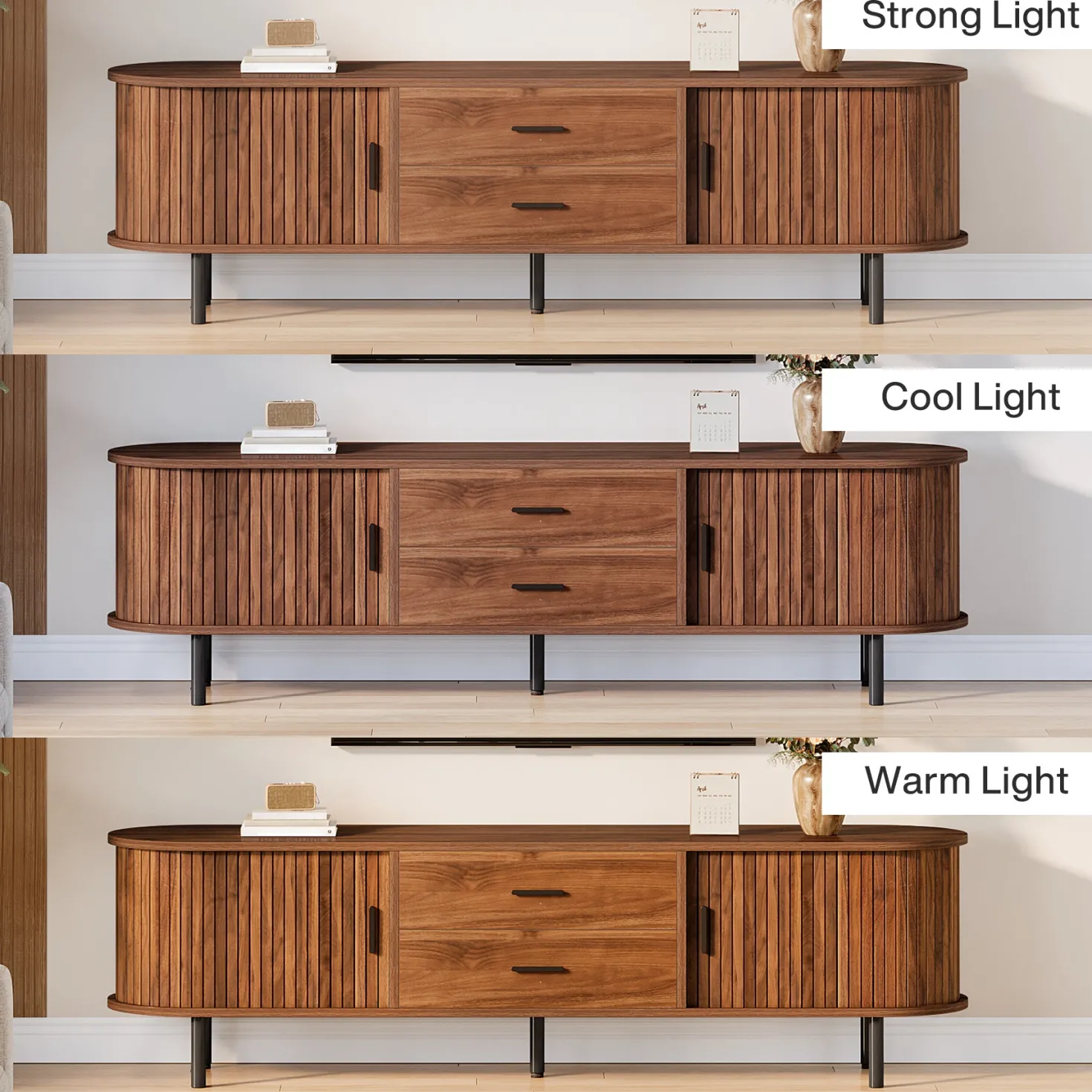 70" TV Stand, Modern Media Console with Storage and Sliding Tambour Door