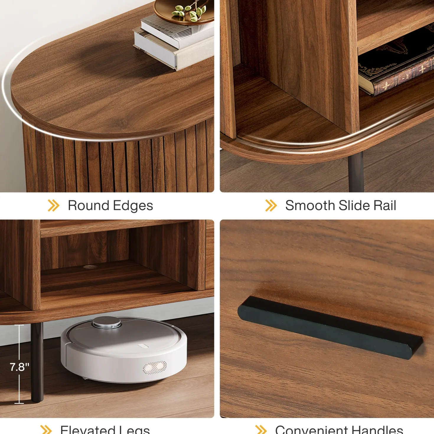 70" TV Stand, Modern Media Console with Storage and Sliding Tambour Door