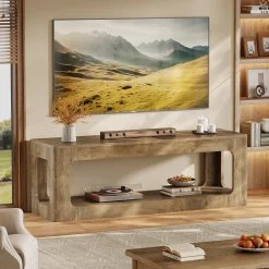 63" TV Stand, 2-Tier Entertainment Center for 55/60/65/75-Inch TVs