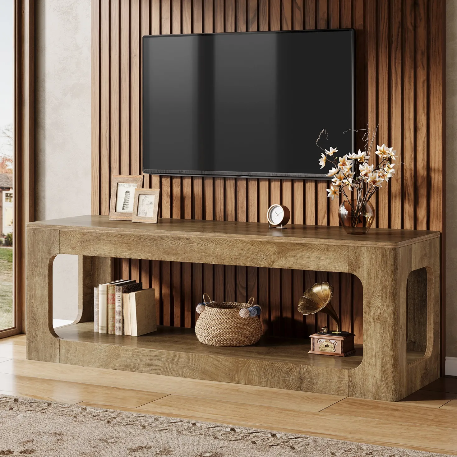 63" TV Stand, 2-Tier Entertainment Center for 55/60/65/75-Inch TVs