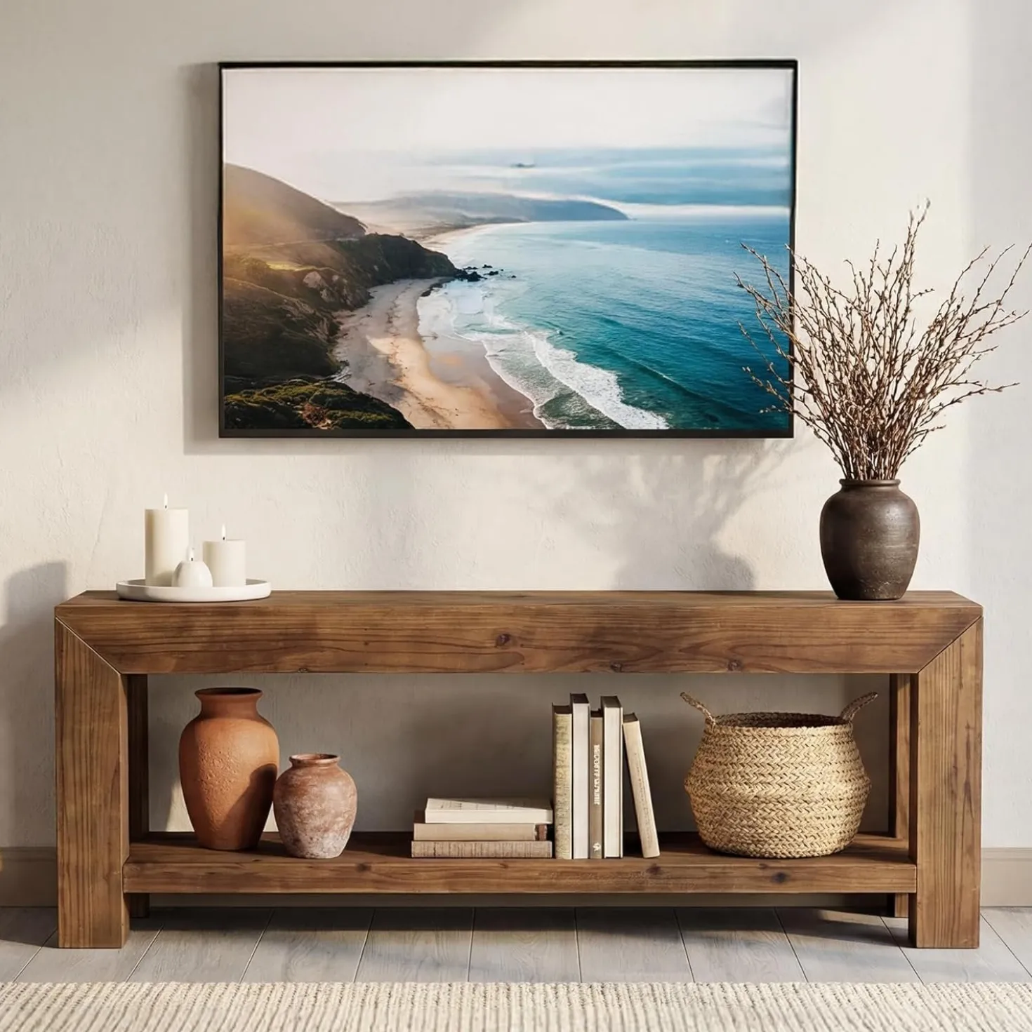 63" TV Stand, TV Console Entertainment Center with 2-Tier Shelves for TVs up to 75"
