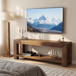 63" TV Stand, TV Console Entertainment Center with 2-Tier Shelves for TVs up to 75"