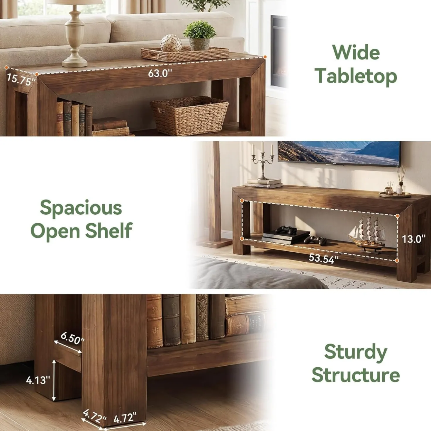 63" TV Stand, TV Console Entertainment Center with 2-Tier Shelves for TVs up to 75"