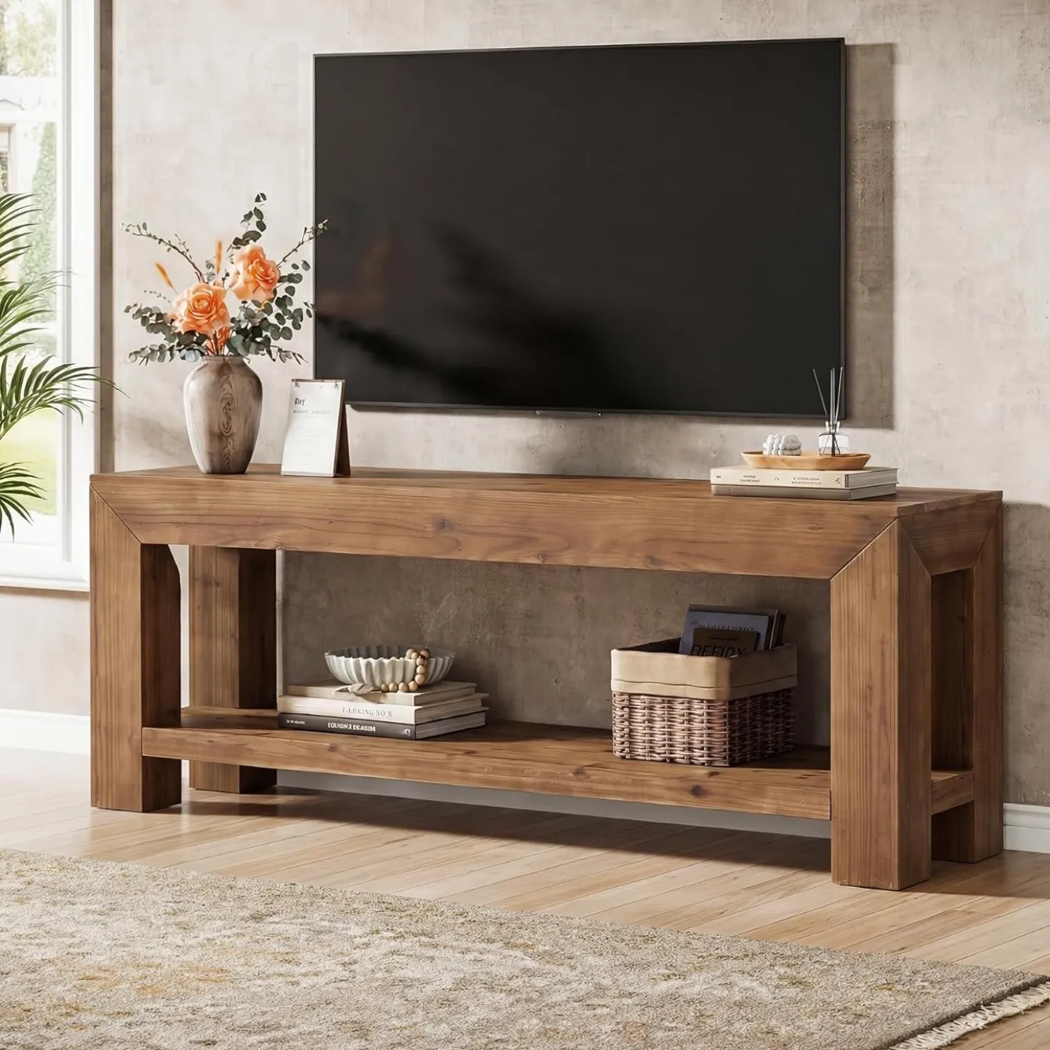 63" TV Stand, TV Console Entertainment Center with 2-Tier Shelves for TVs up to 75"