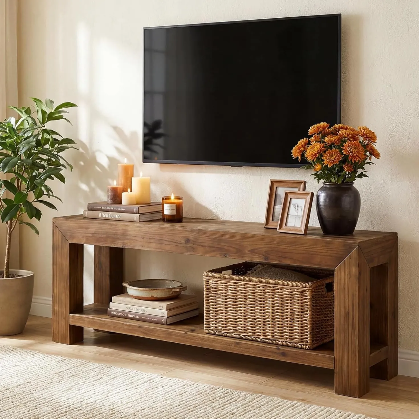 63" TV Stand, TV Console Entertainment Center with 2-Tier Shelves for TVs up to 75"