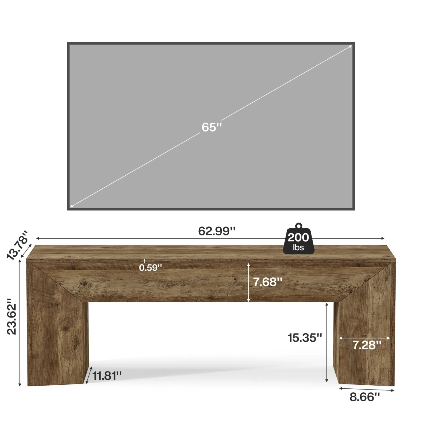 63" TV Stand with Hidden Metal Frame, Low Media Console Table for Living Room and Bedroom