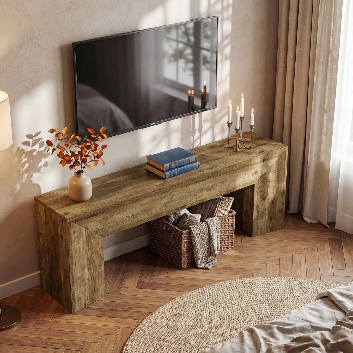 63" TV Stand with Hidden Metal Frame, Low Media Console Table for Living Room and Bedroom