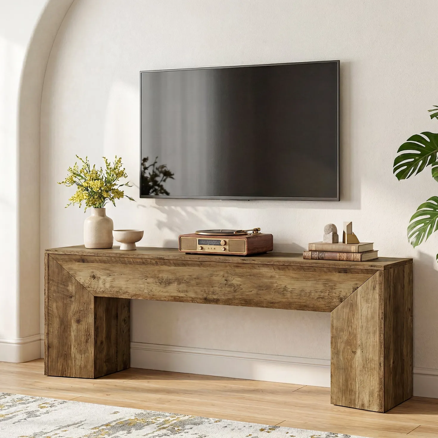 63" TV Stand with Hidden Metal Frame, Low Media Console Table for Living Room and Bedroom