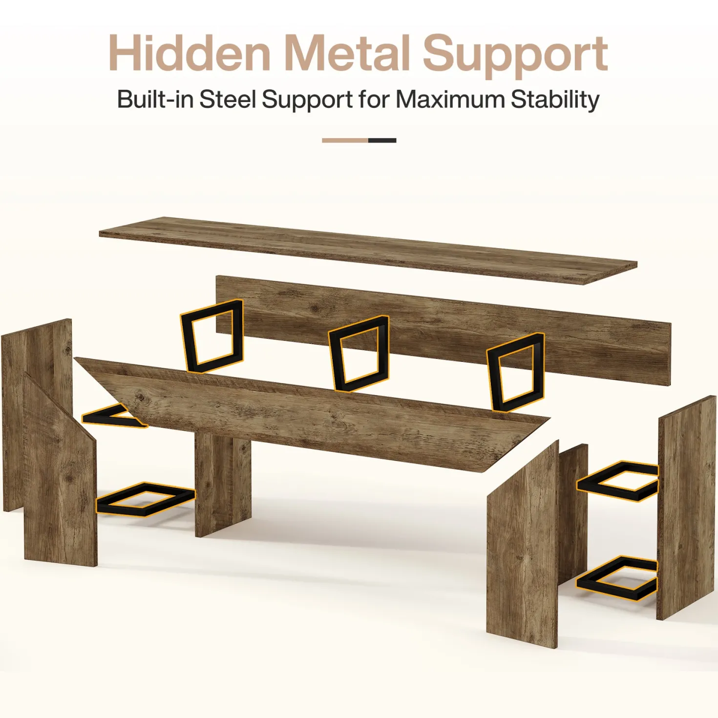 63" TV Stand with Hidden Metal Frame, Low Media Console Table for Living Room and Bedroom