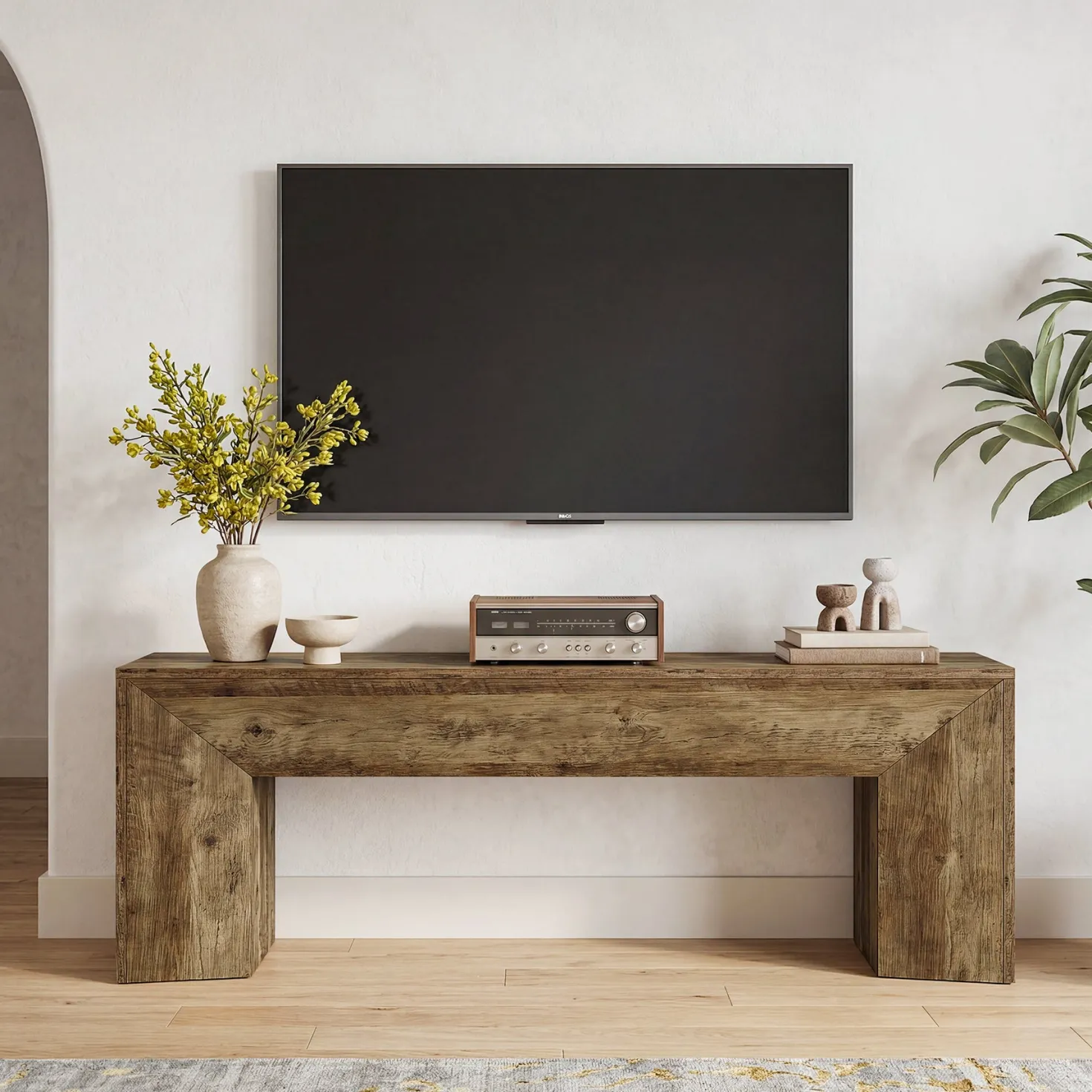 63" TV Stand with Hidden Metal Frame, Low Media Console Table for Living Room and Bedroom