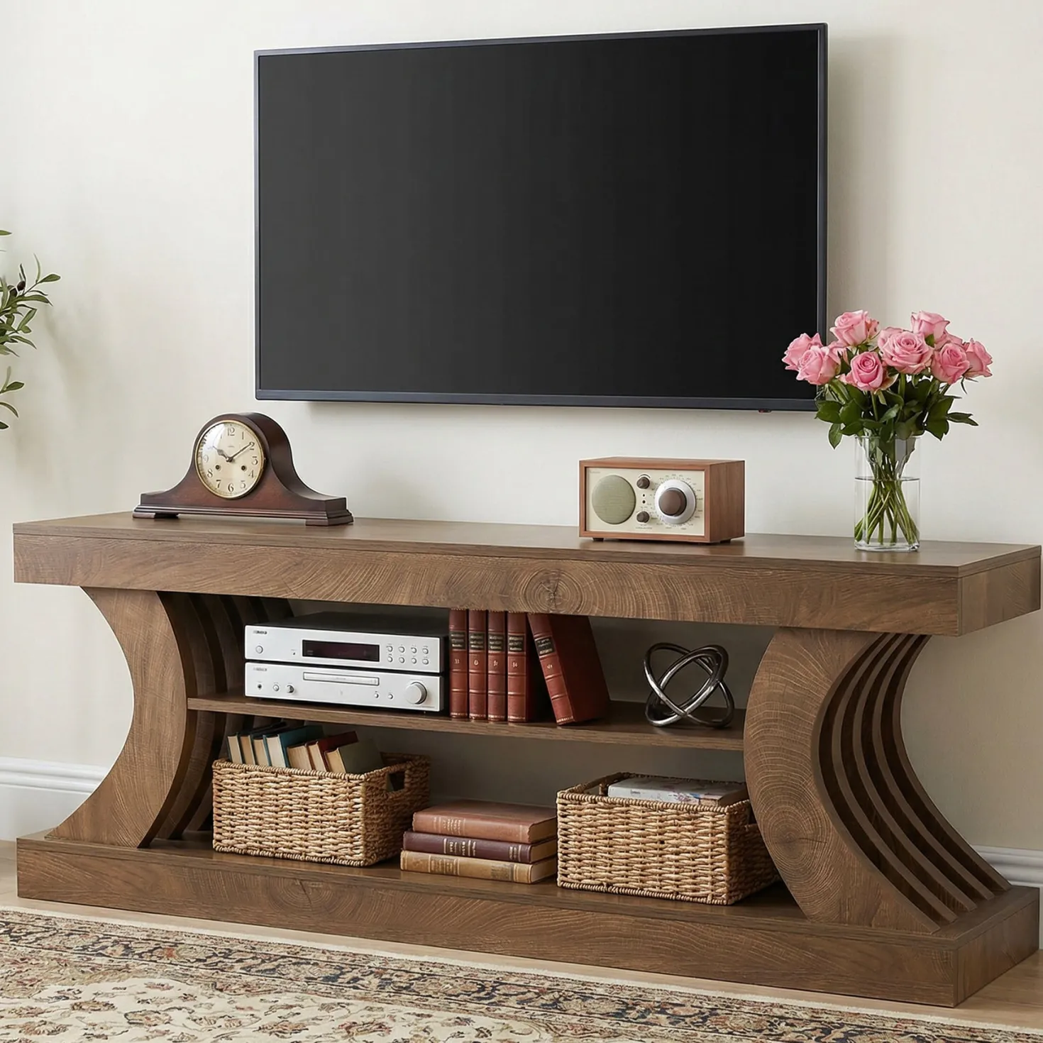 63" TV Stand with 3-Tier Storage Shelf, Entertainment Center for TVs up to 75"