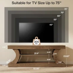 63" TV Stand with 3-Tier Storage Shelf, Entertainment Center for TVs up to 75"