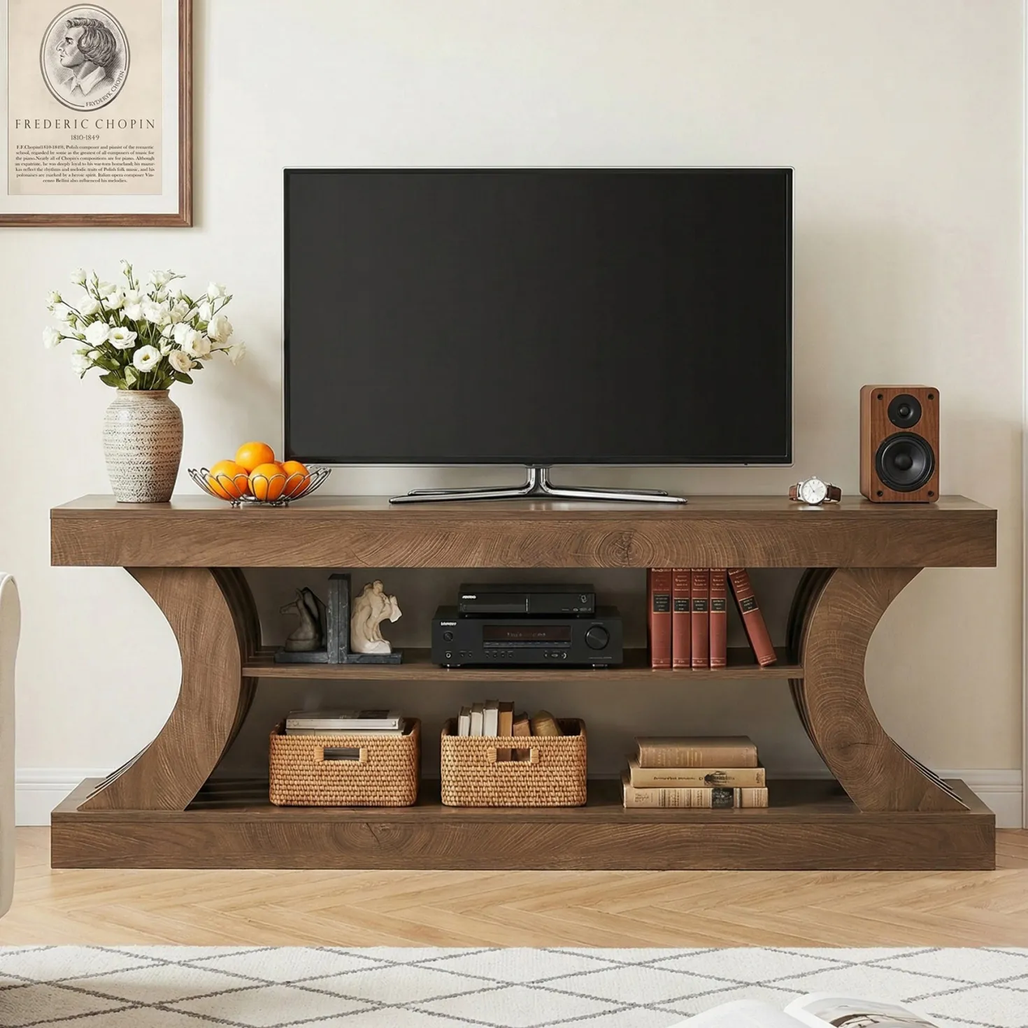 63" TV Stand with 3-Tier Storage Shelf, Entertainment Center for TVs up to 75"