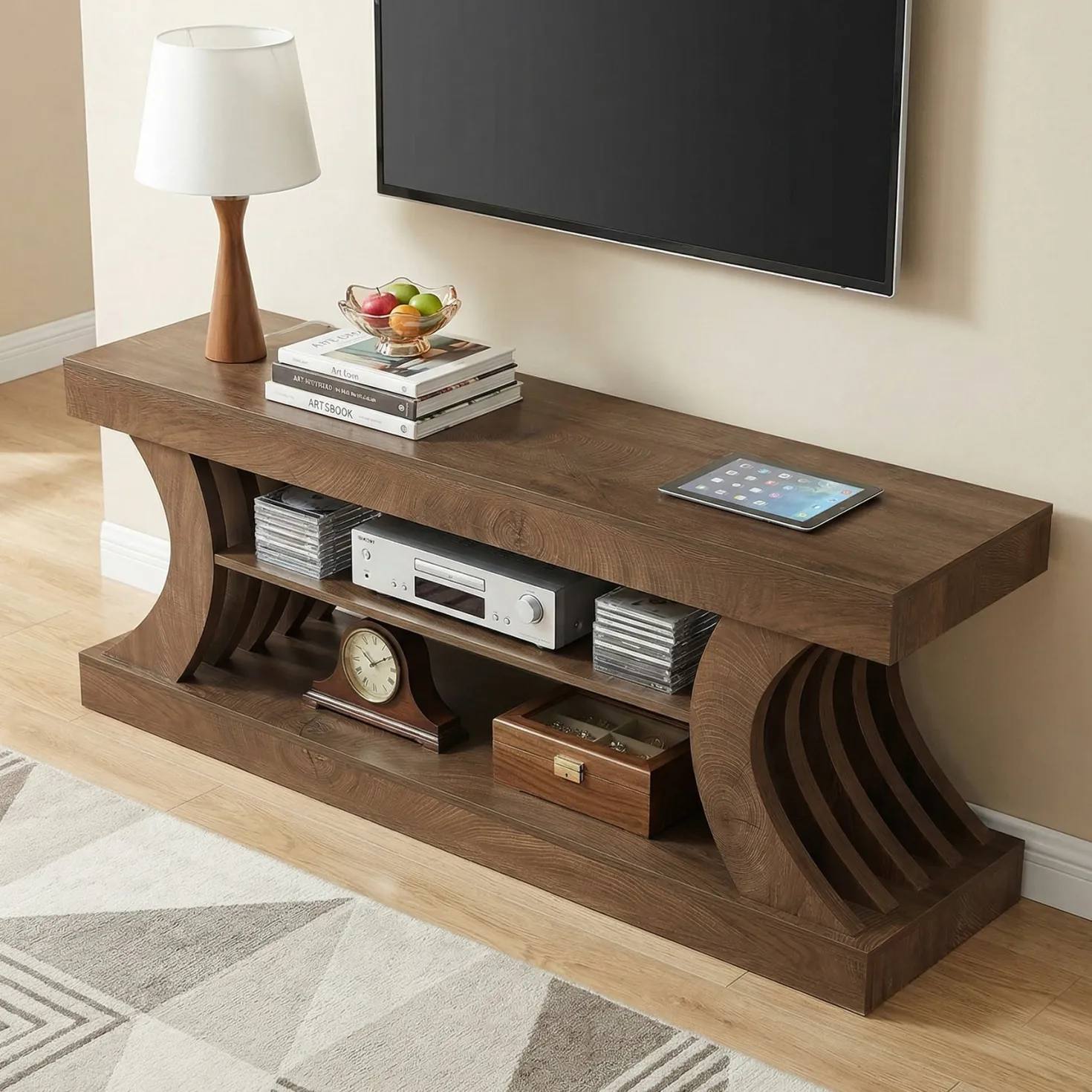 63" TV Stand with 3-Tier Storage Shelf, Entertainment Center for TVs up to 75"
