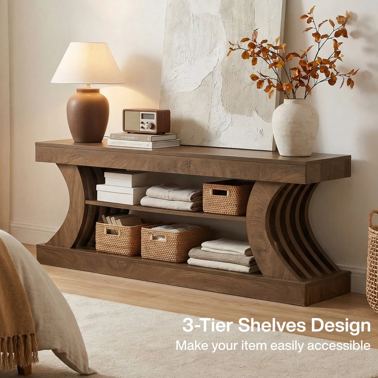 63" TV Stand with 3-Tier Storage Shelf, Entertainment Center for TVs up to 75"
