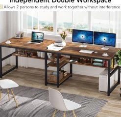 78.7" Two Person Desk, Computer Desk Double Workstation with Shelves