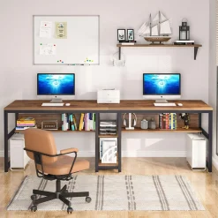 78.7" Two Person Desk, Computer Desk Double Workstation with Shelves