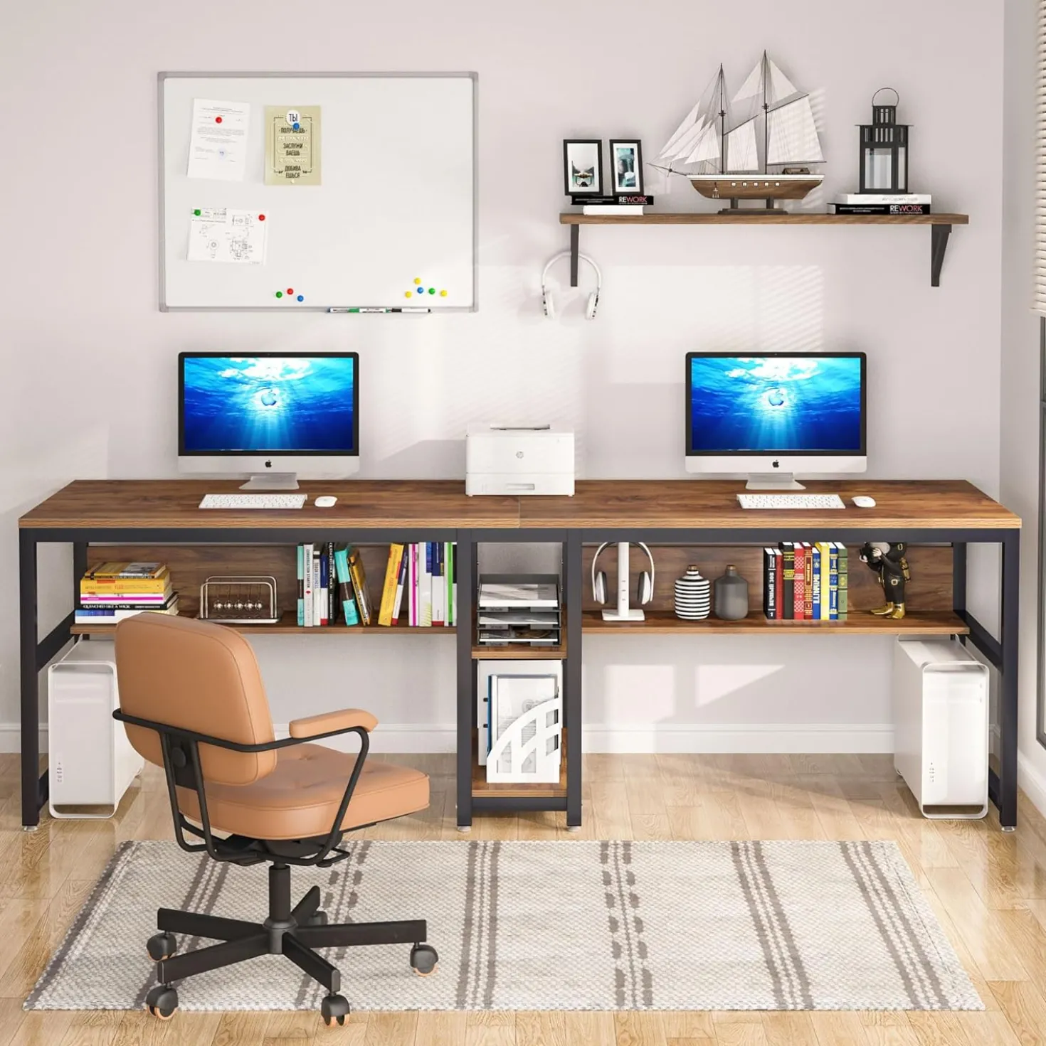 78.7" Two Person Desk, Computer Desk Double Workstation with Shelves