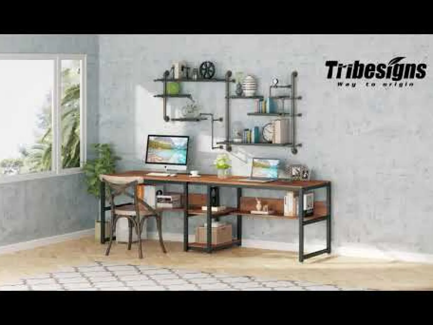 78.7" Two Person Desk, Computer Desk Double Workstation with Shelves