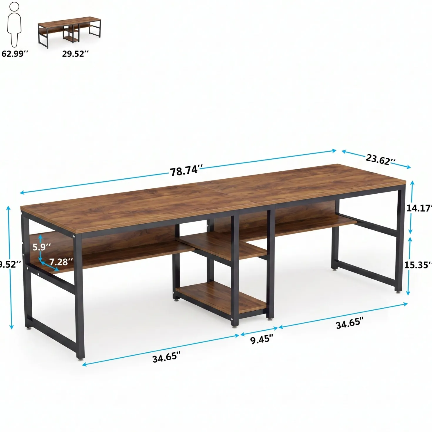 78.7" Two Person Desk, Computer Desk Double Workstation with Shelves
