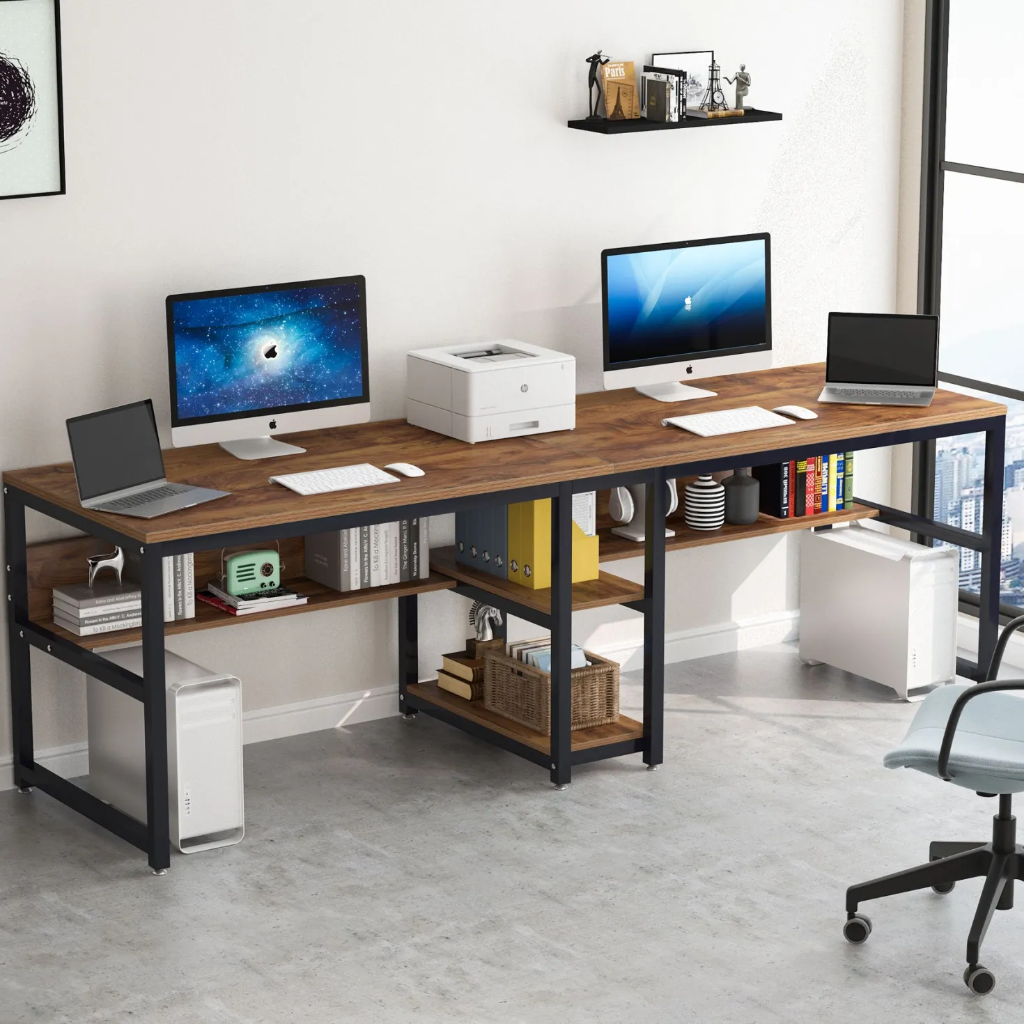 78.7" Two Person Desk, Computer Desk Double Workstation with Shelves