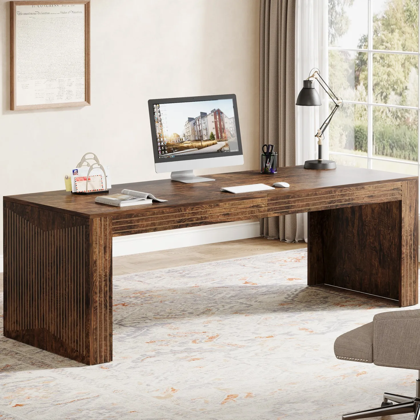 79" Two Person Desk, Double Computer Desk for Home Office