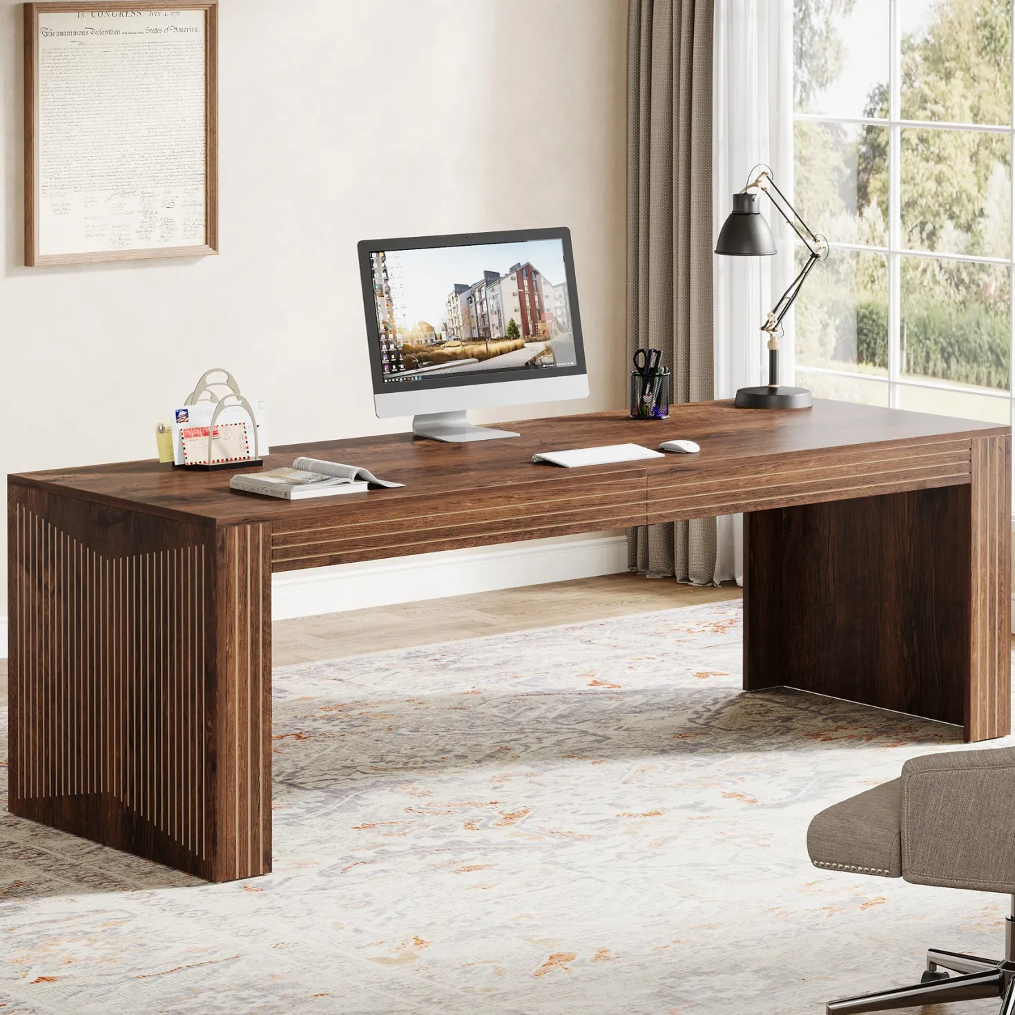 79" Two Person Desk, Double Computer Desk for Home Office