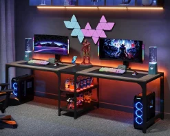 90.55" Two Person Desk, Double Computer Desk with Storage Shelves