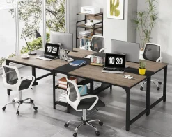 90.55" Two Person Desk, Double Computer Desk with Storage Shelves