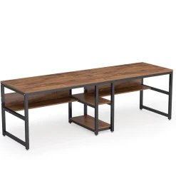 78.7" Two Person Desk, Double Computer Desk with Bookshelf